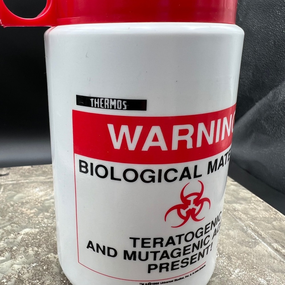 Vintage 1992 Thermos Biological Material Biohazard Food Jar Model 6700 White Red - Picture 2 of 9
